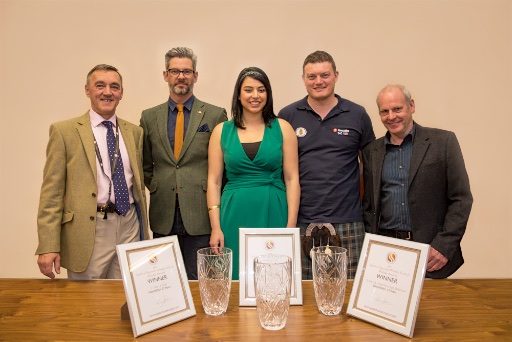 From LR: SOSWF chairman James Campbell; Mark Thomson from Glenfiddich Distillery; SOSWF manager Pery Zakeri; Richard Forsyth from awards sponsors Forsyths of Rothes; Ian MacDonald from Glenfiddich Distillery.