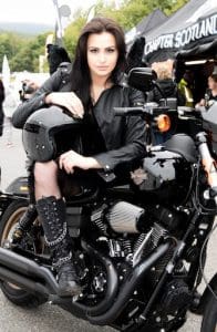 Beinn Dubh’s fallen angel Klaudia Zrobek joins bikers from Thunder In The Glens during a ride out to Speyside Distillery