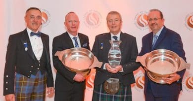 (From left to right) Spirit of Speyside Whisky Festival chairman James Campbell with award winners Laurie Piper, Ian Urquhart and Peter Klas.
