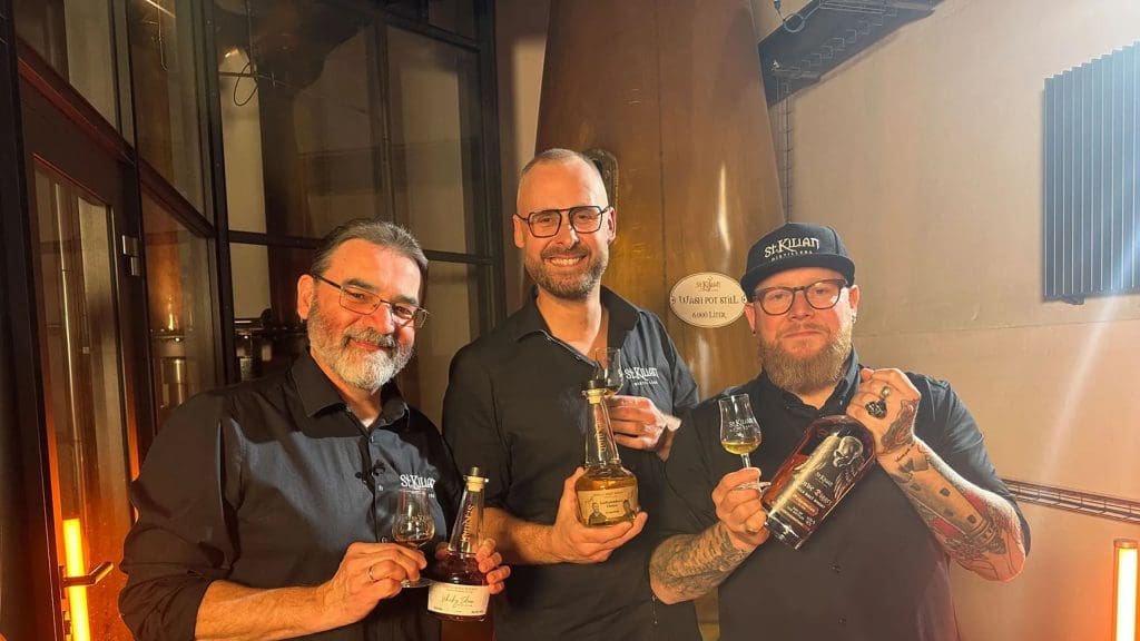 Die drei Gastgeber beim St. Kilian Whisky Solera Online Tasting: Dr. Heinz Weinberger, Mario Rudolf und Christoph Albietz