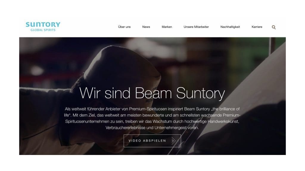 Suntory Global Spirits - auf der deutschen Webseite fehlt noch die neue Identität