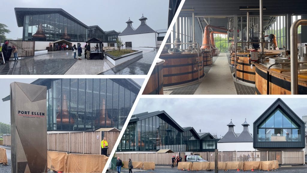 Tour bei Port Ellen. Das Gebäude ist umgeben von einem hohen Holzzaun